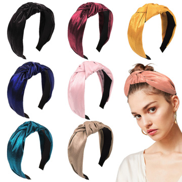 1Pcs Bright Color Satin Cross Knotted Wide Headband For Women Korean Soft Hairband Head Hoop Turban Girls Cute Hair Accessories