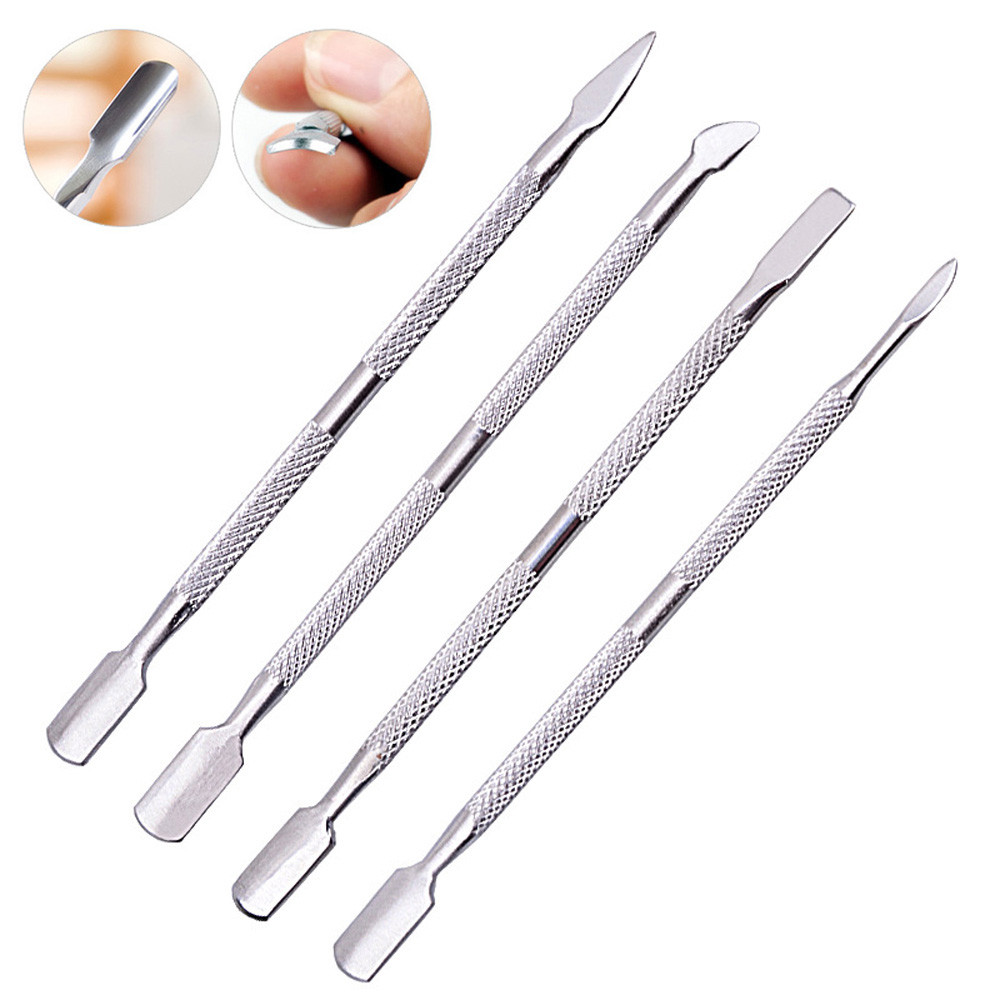 4 PC/set Dual-end Stainless Steel Nail Cuticle Pusher Spoon Remover Trimmer Dead Skin Manicure Pedicure Cleaner Nails Tools 917