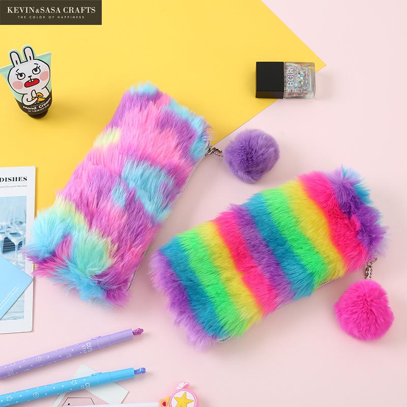 2019 Rainbow Plush Pencil Case Quality School Supplies Stationery Gift Pencilcase School Cute Pencil Box School Tools Gifts
