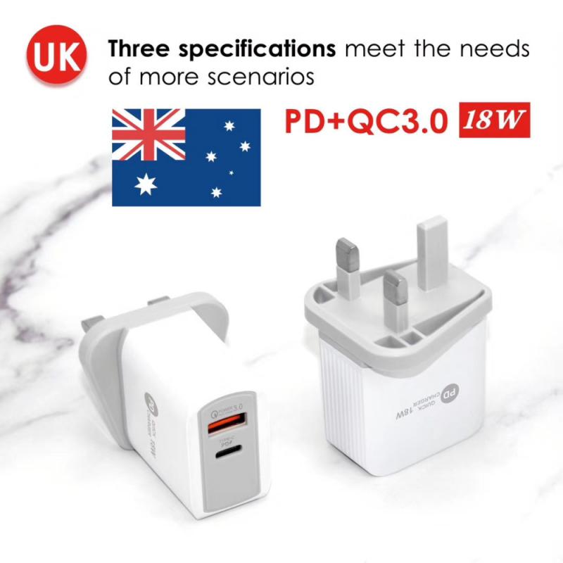 New Wave Pattern 18w PD+QC3.0 Mobile Phone Fast Charging Charger Multi-Spec PC Flame Retardant White Type-C Charging Head