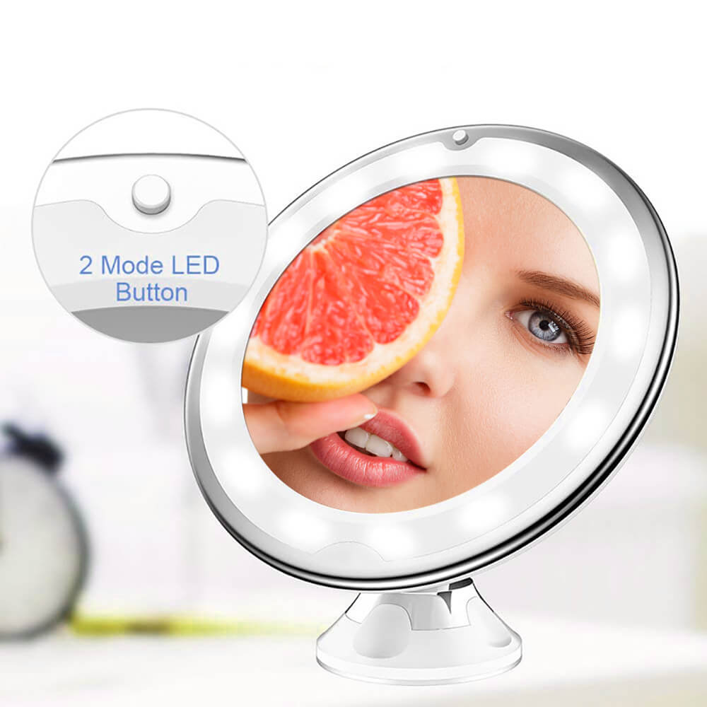 New 10X LED Light Makeup Mirror Lamp Magnifier Battery Portable Hand Vanity Glass Mini Miroir Bathroom Cosmetic Bath Suction Cup