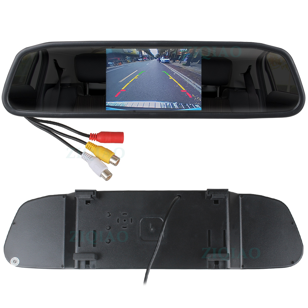 ZIQIAO 4.3 Inch LCD Color Screen Car Rearview Mirror Monitor 2 Way Video Input HD Parking Video Monitor