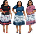 5XL 6XL Plus Size Mom Dress O Neck Flower Print Midi Dresses Bodycon High Waist African Clothes Women Vestidos Ladies Robe Femme