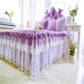 Princess Style Lace Multi-Layer Ruffled Bedding Bed Skirt Twin Full Queen King Coverlet Romantic purple Bed Skirt pillowcase set