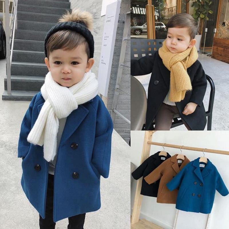 2020 Unisex Kids Overcoat Polyester Boys Woolen Coat Boys Clothes Full Sleeve Long Wool Blends Plaid Girls Clothes Outwear