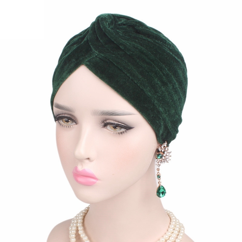 Hair Loss Cover Neon Gold Velvet Warm Headband Hat Double Stretch Fashion Women Hijab Headwear Cap Turban Muslim Ladies