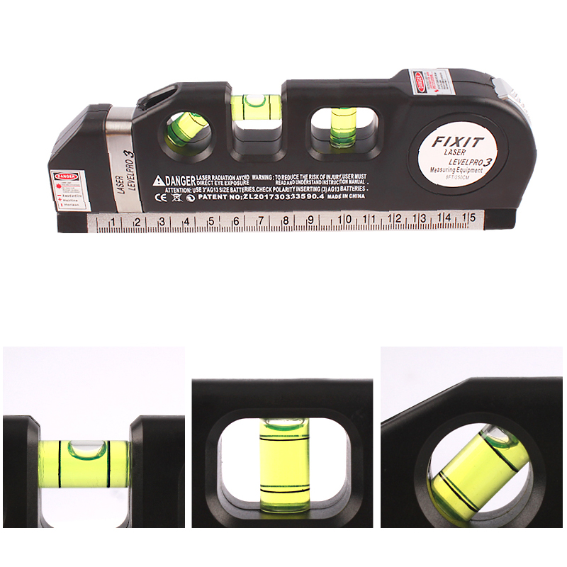 Multipurpose Laser Level Measuring Tape Standard and Metric Tape Ruler 8FT Horizontal and Vertical Line Beam