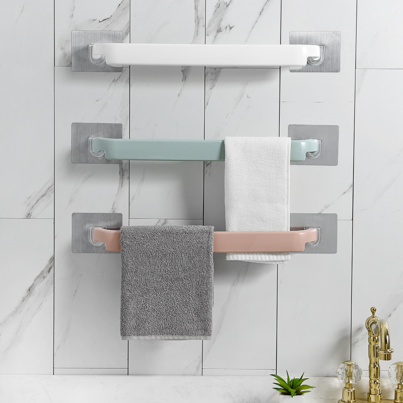 Self-adhesive Towel Holder Rack Wall Mounted Towel Hanger Bathroom Towel Bar Shelf Roll Holder Hanging Hook Bathroom Organizer