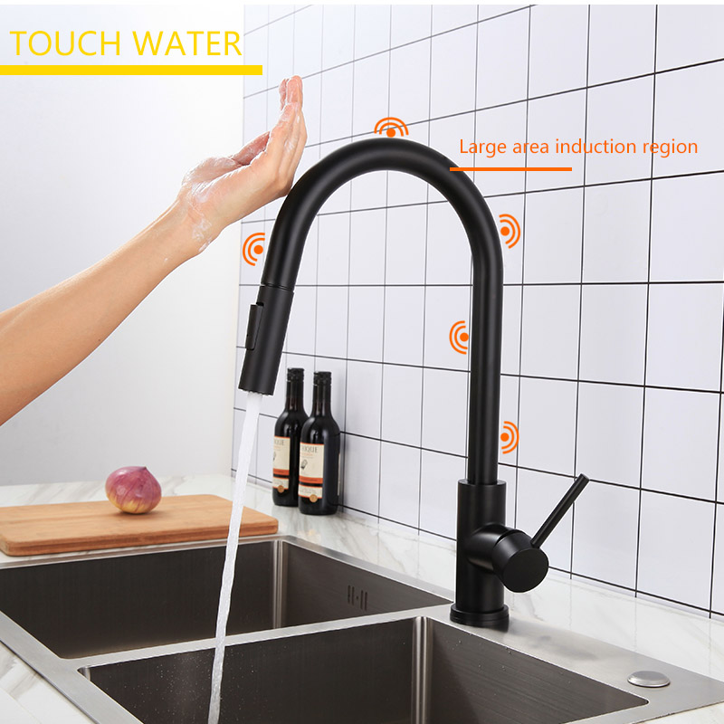 XOXO Touch Kitchen faucet Pull Out Cold and Hot mixer tap Black Gold water Single Holder faucet kitchen sink faucet 1348-1