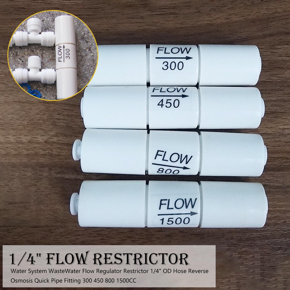 300 450 800 1500CC Water System WasteWater Flow Regulator Restrictor 1/4" OD Hose Reverse Osmosis Quick Pipe Fitting