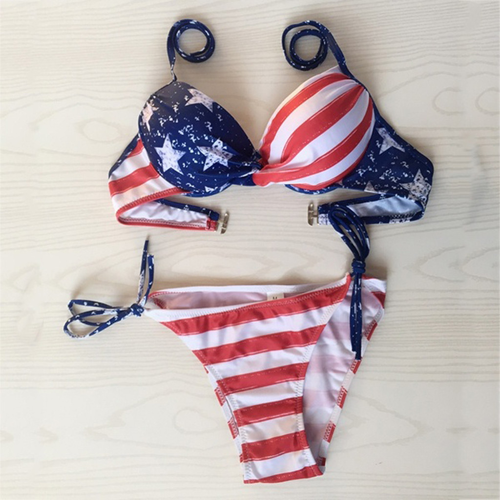 Women American Flag The fourth of July Two Pieces Bikini Swimwear Beachwear Bodysuit Swimsuit Bathing suit female Monokini