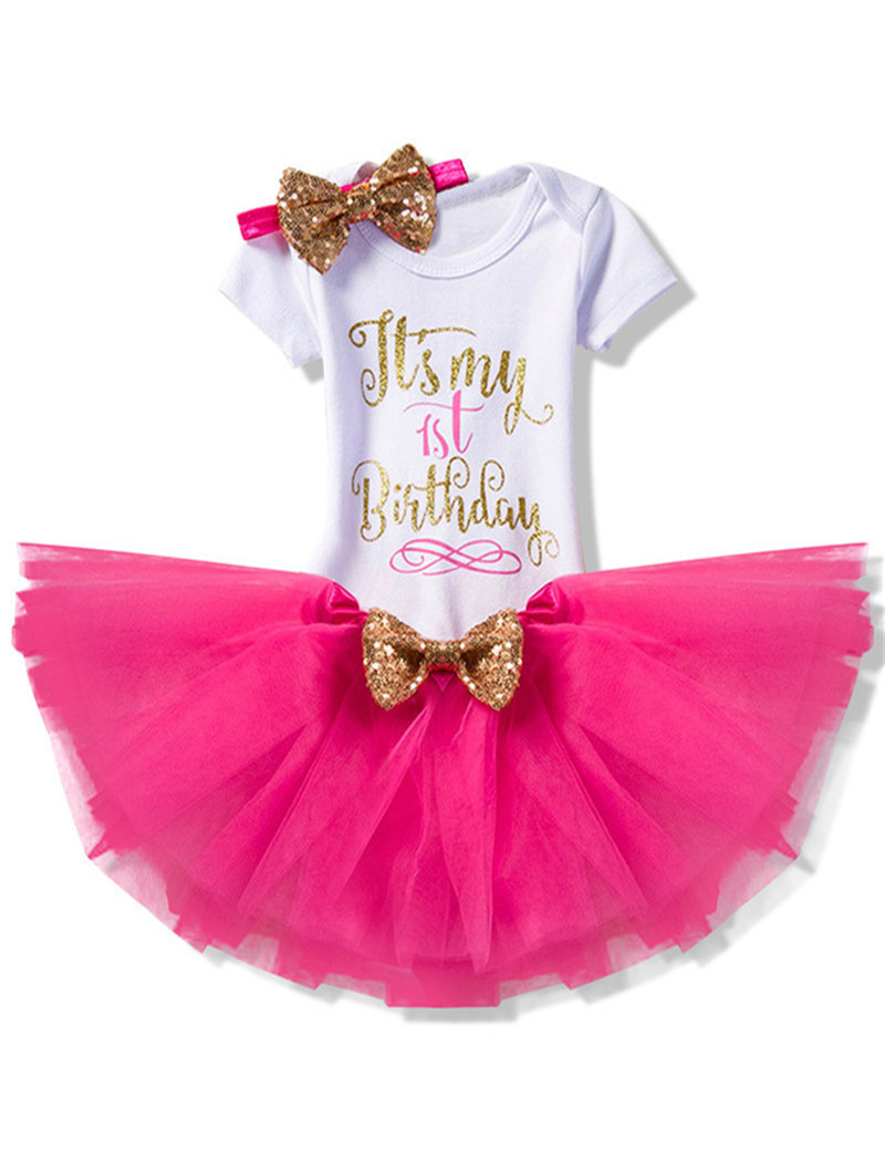 Baby 1st Birthday Party Newborn Little Girls Summer Shirt +Dress Tutu (Tops+Headband+Dress) 3pcs Costume Toddler 6 12 24 Months