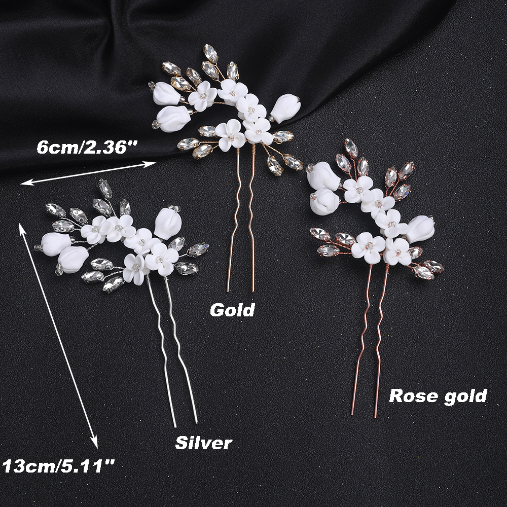 Wedding Headdress Silver Rose gold Rhinestone Hair Accessories Elegant Women Ornaments Flower Hair Pin Bridal Headwear