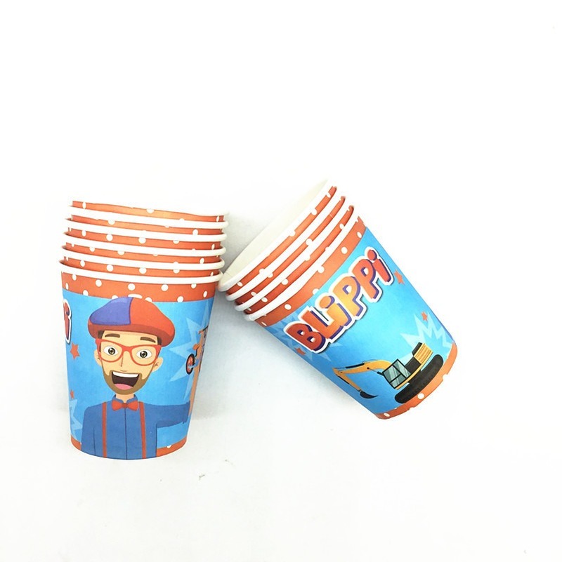 Blippi Birthday Party Decoration Party Supplies Disposable Paper Cup Plate Napkin Banner Straw Kid Toy Boy Balloon Tableware Set