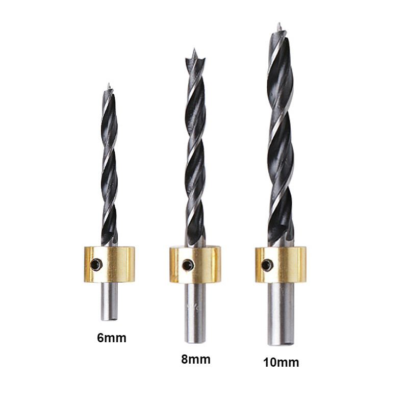 Tri-Point Woodworking Counterbore Drill w/ Drill bushing Round Shank Wood HCS Woodworking Drill Screw Hole Saw Step Drilling