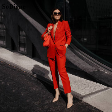 SoDigne 2 Piece Set Women Business Suit Blazer Formal Pant Suits For Weddings Tuxedo Female Trouser Work Suit