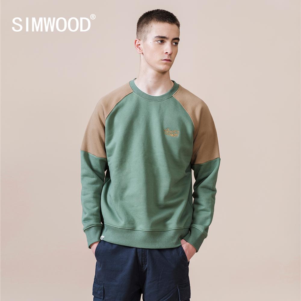 SIMWOOD Contrast Color Patchwork Hoodies Men Raglan Sleeve Fleece Liner Warm Pullovers High Quality Sweatshirts SJ121270