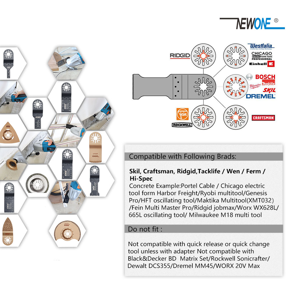 NEWONE 100pcs Universal HCS/Japan-tooth/BIM Oscillating Tool Multi tool saw blades combo kit for wood/metal/plastic/tail cutting