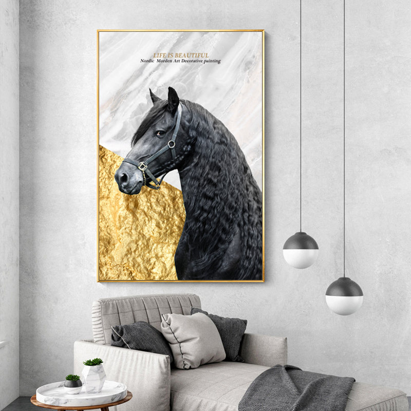 Horse Animal Picture Luxury Home Decor Nordic Canvas Painting Wall Art Print Minimalist Gold Marble Decor Poster for Living Room