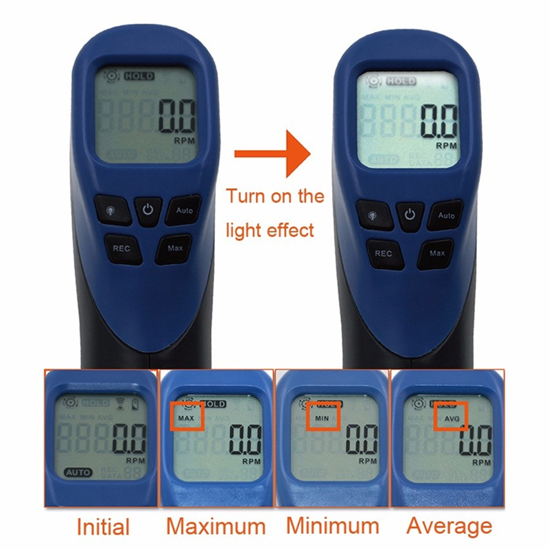 Digital Laser Tachometer Noncontact LCD Backlight Handheld Measuring Instruments Engine RPM Tach Motor Tester Meter Speed Gauge