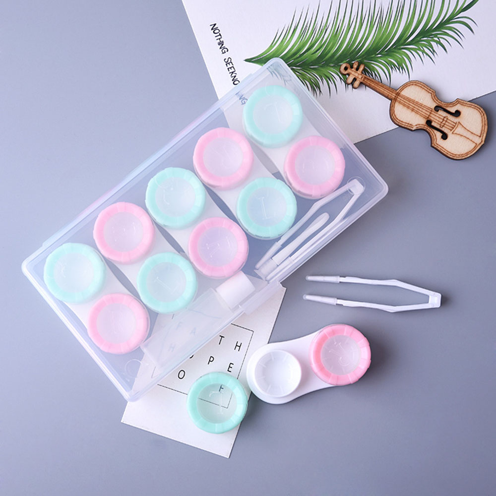 5pairs Contact Lens Box Holder Portable Small Lovely Clear Eyewear Bag Container Contact Lenses Soak Storage Case