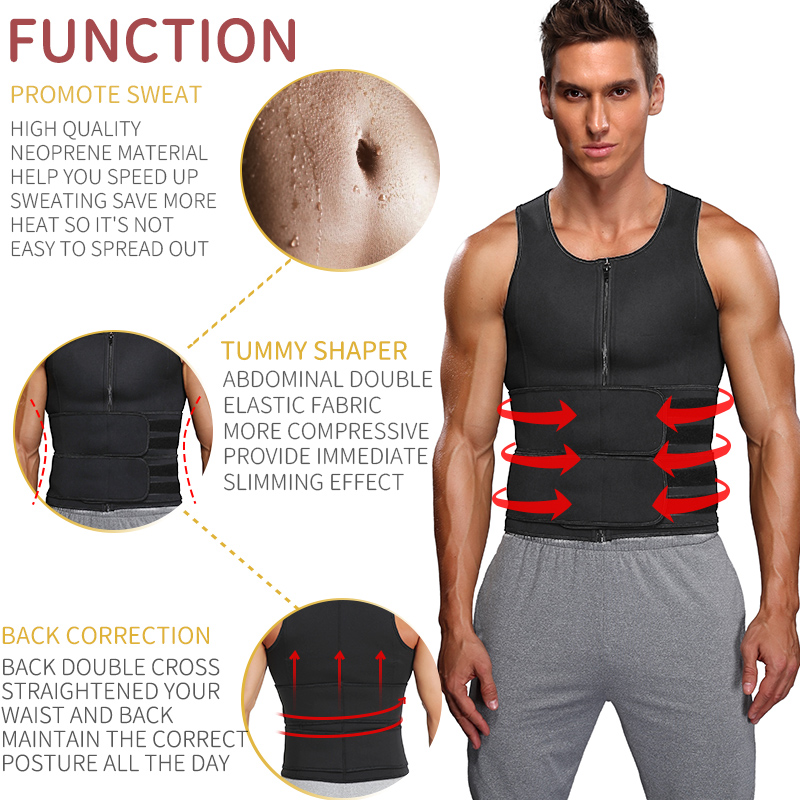 Men Body Shaper Sauna Vest Waist Trainer Double Belt Sweat Shirt Corset Top Abdomen Slimming Shapewear Fat Burn Fitness Top