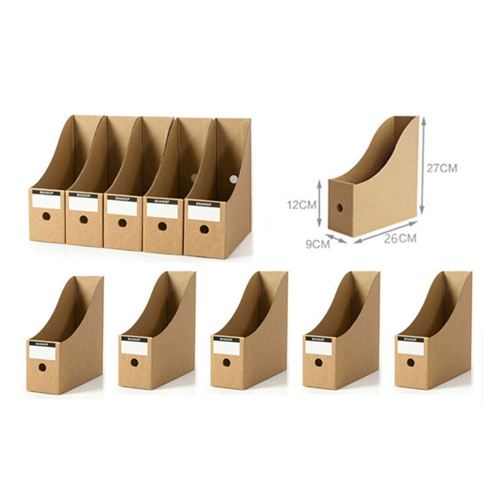 Kraft Paper Storage Box Magazine Document Organizer Desk Organiser School Paperwork Office File Holder Foldable Without Labels