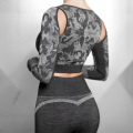 2PCS Camouflage Camo Yoga Set Sports Wear For Women Gym Fitness Clothing Yoga Leggings+Sport Long Sleeve Crop Top GYM Sport Suit