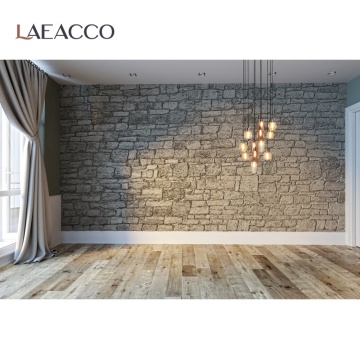 Laeacco Modern Living Room Stone Brick Wall Curtain Window Floor Light Interior Photography Background Backdrop For Photo Studio