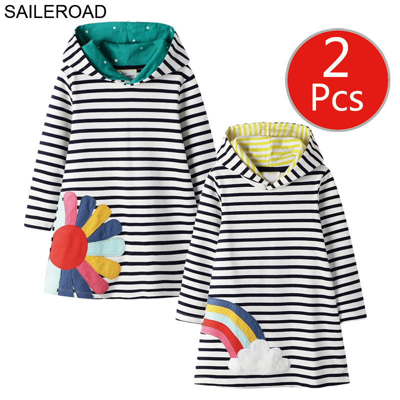 SAILEROAD 2pcs Girls Hoodies Dress for Kids Clothes Ice cream Strawberry Children Long Sleeve Hooded Dress Cotton Baby Clothing