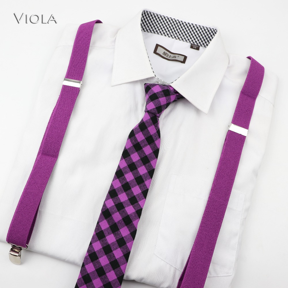 Spring Taste Suspenders Tie Set Mens Ladies Teenager Plaid 6cm 100% Cotton Neck Tie Y-Back Braces Belt Bow Tie Adjustable
