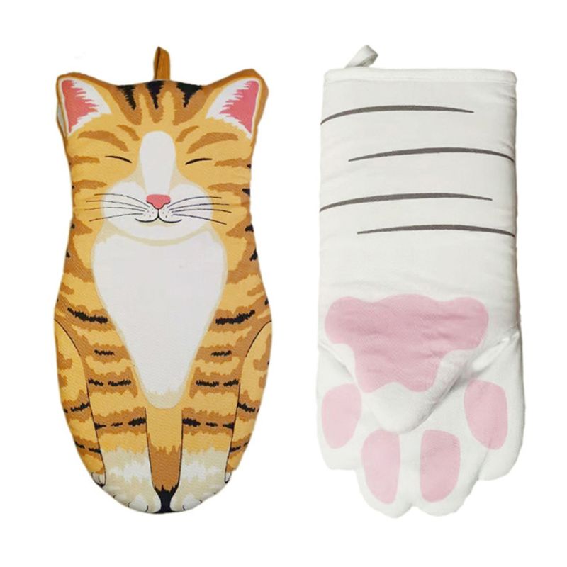 Cat Paws Oven Mitten Cotton Baking Insulation Gloves Microwave Non-slip Gloves C63B