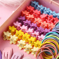 Mixed Rainbow Colorful Elastic Hair Bands Rope Mini Flower Hair Clips Grip Claw Barrettes Set Rubber Bands Hair Accessories