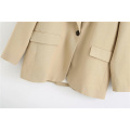 Elegant women solid blazer 2020 summer office ladies v-neck beige jackets casual female pocket suits girls chic sets