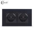 Coswall Simple Style PC Panel Double EU Russia Spain Wall Socket Grounded With Children Protective Door White Black Grey Gold