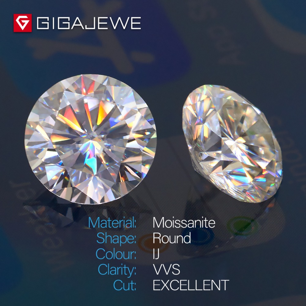 GIGAJEWE IJ Light Yellow 6.5mm 1ct Round Excellent Cut Moissanite Loose Diamond Test Passed Lab Gem For Jewelry Making