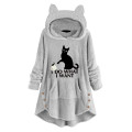 Feitong Winter Coat Women Hoodies Sweatshirt Fleece Embroidery Cat Ears Button Hem Plus Size Hoodie Top Pocket Female Blouse