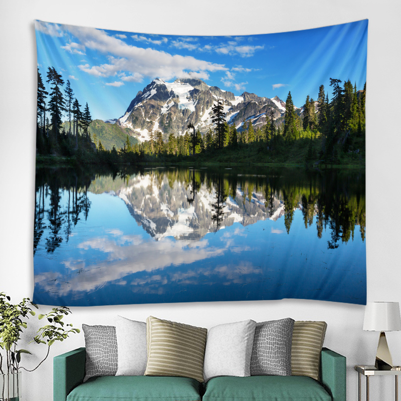 Natural Tree Tapestry Mountain Tree Reflection Background Picture Printed Wall Mounted Tapestry Home Decor Big Blanket