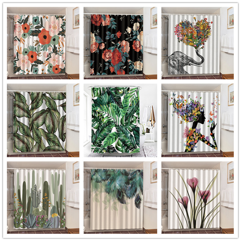 High Quality Waterproof Shower Curtains Elephant Palm Leaves Flower Cactus 3D Bath Decoration Curtains For Bathroom Living Room