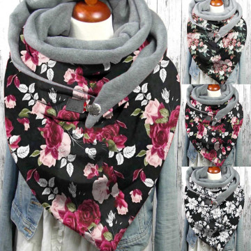 Flower Printed Button Scarf Fashion Winter Women Soft Wrap Casual Warm Scarves Shawls Lady Foulard Femme Scarves Shawls Foulard