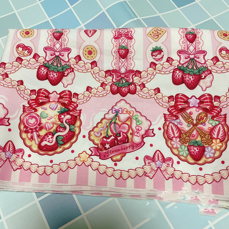 148X24cm Strawberry Biscuit Printed Textile Polyester Fabric Patchwork Sewing Accessories DIY Crafts Doll Dress Cloth Material