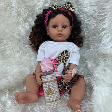 NPK 55CM ORIGINAL Full Body Silicone Reborn Toddler Girl Doll Princess Brown Skin Curly Hair Lifelike Real Touch Flexible Baby