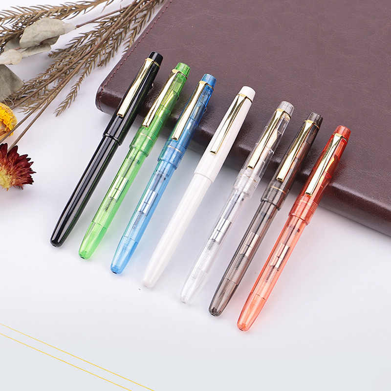 1pcs Transparent multicolor spiral round fountain pen office student quality fine nib pen new