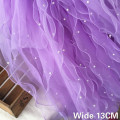 13CM Wide Three Layers Organza 3d Lace Fabric Ruffle Trim Beaded Fringe Ribbon Wedding Dress Princess Fluffy Skirts Sewing Decor