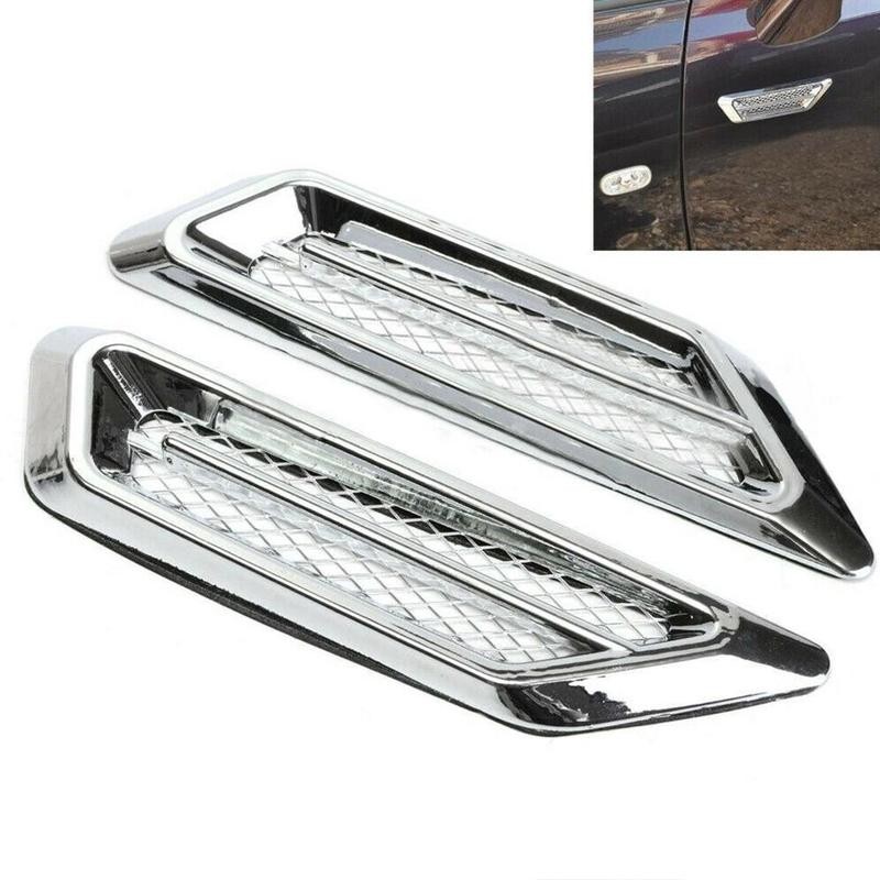 2pcs/set Silver Color ABS Plastic Sticker Car Side Air Flow Vent For Fender Hole Cover Intake Grille Duct Decoration