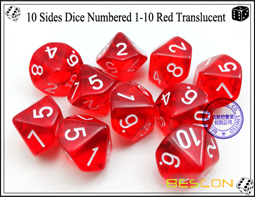 10 Sides Dice Numbered 1-10 Red Translucent-2