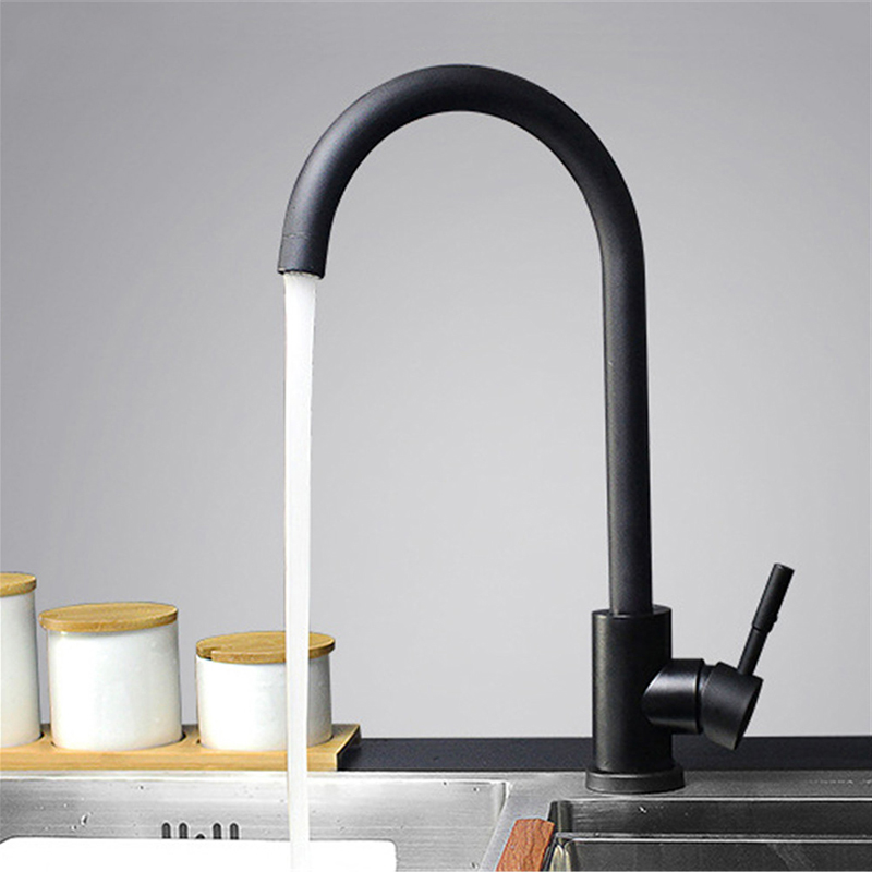 BECOLA Kitchen Sink Faucet 304 Stainless Steel Matte Black Mixer 360 Rotation Hot and Cold Deck Mounted Crane Kitchen Tap
