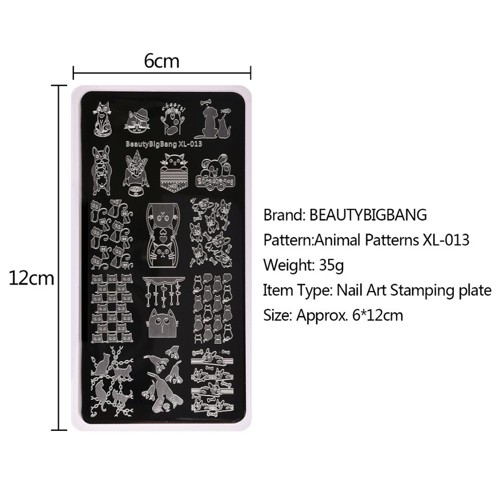 BeautyBigBang Nail Template Plate Stainless Steel Cute Cat Dog Pattern Nail Stamping Plates Rectangle Stamp For Nails BBB XL-013