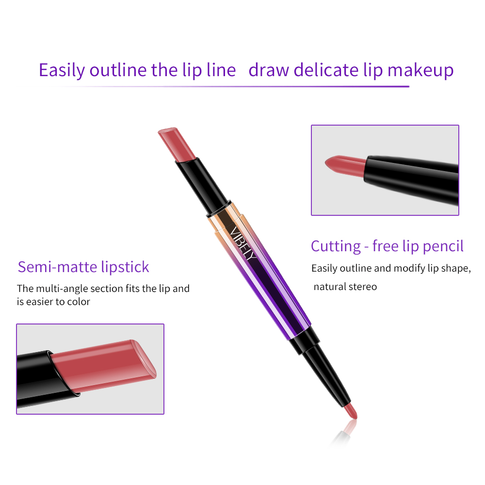 2 In 1 Double-end Lipstick Lip Pencil Waterproof Matte Lip Liner Pen Pigments Nude Lasting Lip Makeup cosmetics