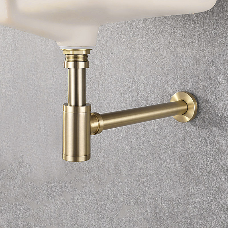 High Quality Brass Body Basin Wast Drain Wall Connection Plumbing P-traps Wash Pipe Bathroom Sink Trap Black/Brushed Gold/Chrome